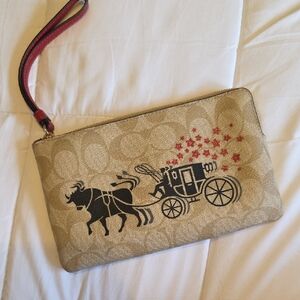 Coach Gold Wristlet Ox with Red Floral Design